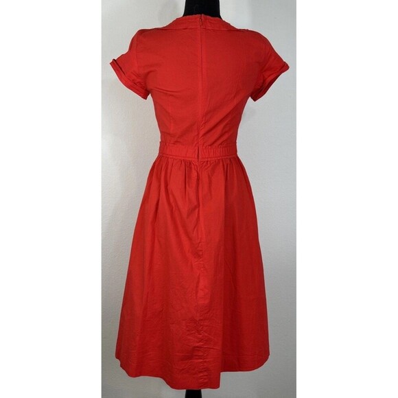 J. Crew Short Sleeve Cotton Poplin Red Orange Midi Dress Size 00 - Picture 6 of 14